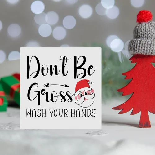 Vista 5 de Divertida decoración de Navidad para baño, decoración de Navidad para interiores, decoración de Papá Noel, decoración de madera con texto en inglés