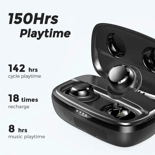 Vista 2 de Tribit Auriculares inalámbricos, 110 horas de reproducción, Bluetooth 5.3 IPX8, impermeable, control táctil, verdaderos auriculares inalámbricos