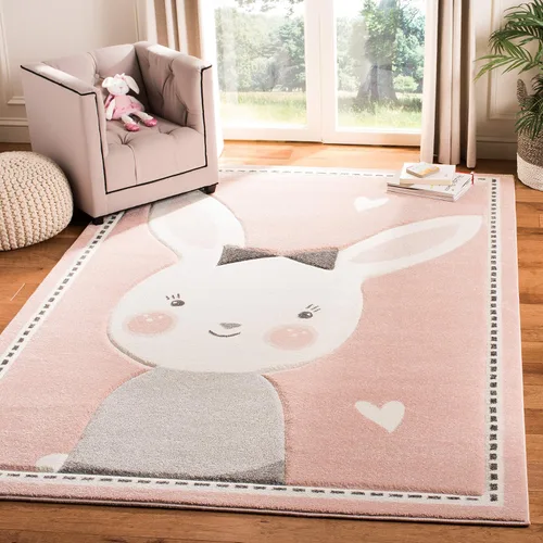 Vista 8 de SAFAVIEH Carousel Kids Collection - Alfombra decorativa de 2 x 3 pies, diseño de conejo, color gris y marfil, no desprende pelusa y de fácil
