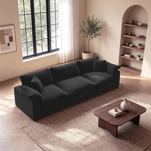 Vista 24 de Sofá modular modular con asiento profundo extra cómodo, sofás modernos negros para sala de estar, apartamento, oficina, espacio pequeño