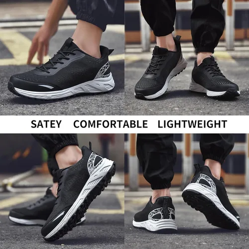 Vista 7 de Zapatos de punta de acero para hombres y mujeres, zapatos de trabajo de seguridad antideslizantes a prueba de pinchazos, cómodos tenis