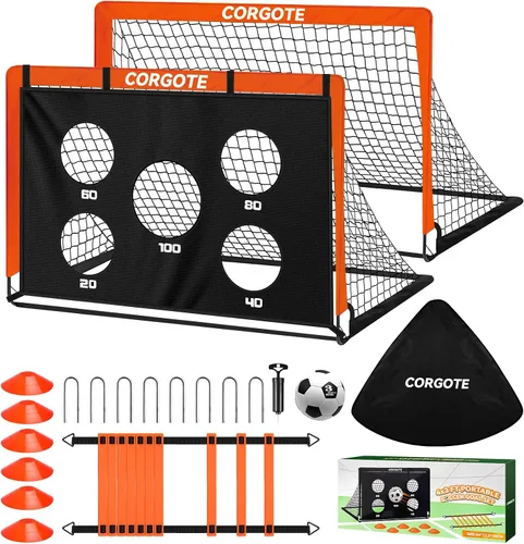 Vista 10 de Portería de fútbol, juego de 2 unidades de red de fútbol de 4 x 3 pies con pelota de fútbol, equipo de entrenamiento portátil para niños