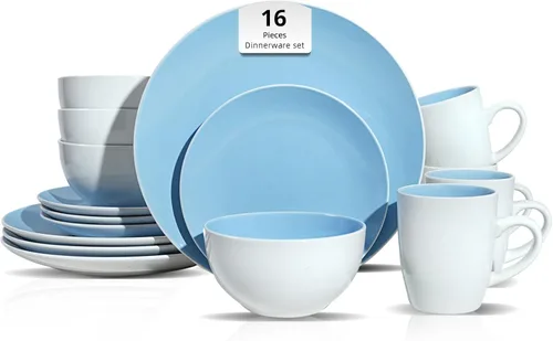 Vista 12 de Juego de 6 platos llanos en forma de cupé de gres de 10.5 pulgadas, muy rosa