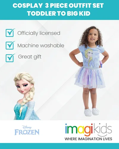 Vista 2 de Disney Princess Moana Frozen - Conjunto de 3 piezas de camiseta de tul con falda de malla y coletero para niñas pequeñas y grandes