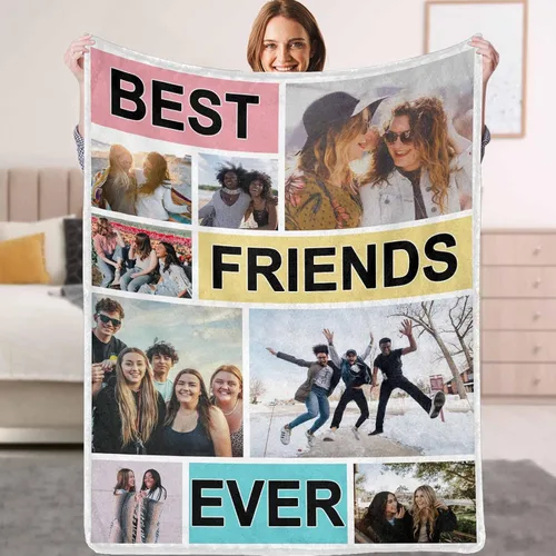 Vista 11 de YESCUSTOM Manta personalizada de Friends Forever con collage de fotos y texto, manta personalizada para mejores amigos, mejores amigos, cumpleaños