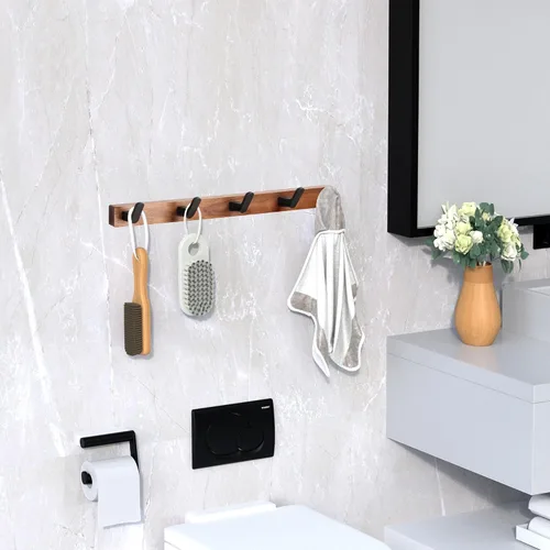 Vista 7 de Perchero de pared para colgar abrigos, ganchos de madera de nogal Perchero con 5 ganchos