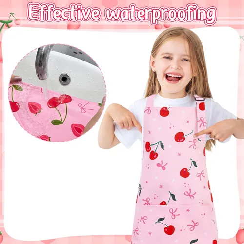 Vista 4 de Paquete de 2 delantales para niños, bonitos delantales de cocina, delantal de arte impermeable con bolsillos, delantal ajustable para pintores