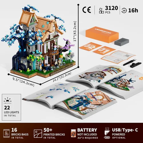 Vista 8 de Lumibricks Sylvan-Inn Treehouse Lighting - Juego de ladrillos de construcción, 3120 piezas, colección de cabaña de hotel elfo, juego de luces LED