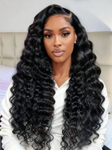 Vista 13 de Nadula Peluca Precortada 13x4 HD Ondas Sueltas Castaño Ombré Marrón con Cordón Cabello Humano con Flequillo Face Framing, Peluca Frontal de Encaje