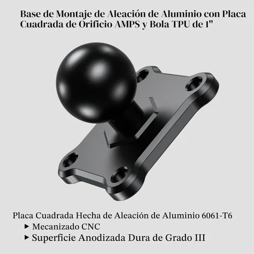 Vista 2 de BRCOVAN Base de montaje de bola de 1 pulgada con placa cuadrada AMPS de aleación de aluminio de 4 agujeros, compatible con soportes RAM tamaño B