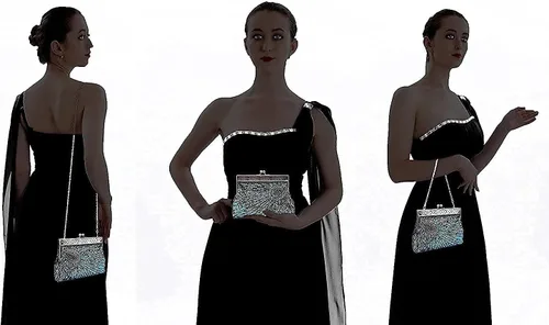 Vista 6 de LIFEWISH Bolso de noche único con lentejuelas de lujo para mujer, para boda, novia, fiesta, graduación, bolso de mano (azul pavo real)