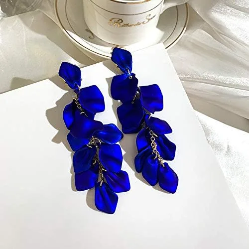 Vista 3 de Pendientes largos colgantes con borla y pétalos de rosa de resina para colgar con borla floral para mujeres y niñas, regalos elegantes de joyería