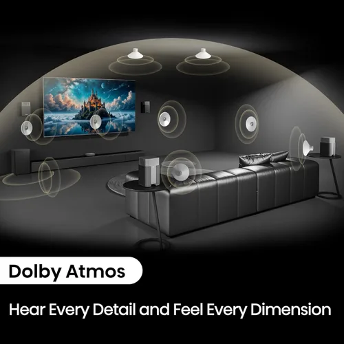 Vista 7 de Hisense HT Saturn - Barra de sonido de 4.1.2 canales con subwoofer inalámbrico, Dolby Atmos, DTS:X, Bluetooth 5.3, EzPlay, paso HDMI 4K, compatible