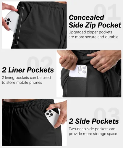 Vista 4 de Aolesy Pantalones cortos de gimnasio para hombre con forro de 5, 7, 9 pulgadas, ligeros, pantalones cortos de malla para entrenamiento, atléticos