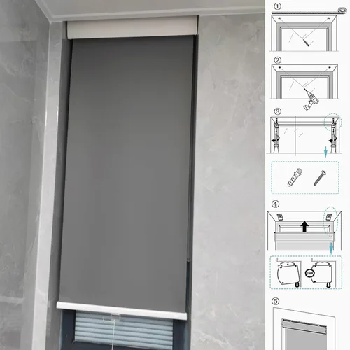 Vista 6 de Persiana de ventana, persianas enrollables 100% opacas, 20/28/43/47 pulgadas, cortinas retráctiles, gris claro, protección UV, persianas enrollables