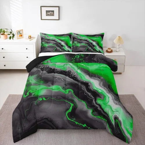 Vista 26 de Feelyou Juego de edredón abstracto para todas las estaciones, juego de ropa de cama negro y azul con 1 funda de almohada con estampado de mármol