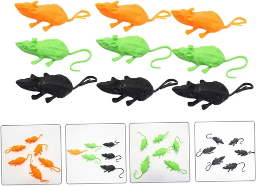 Vista 4 de 18Pcs Halloween Simulation Mouse Ornaments Soft Tricky Animal Props for Scary Pranks and Festival Decorations in Black Orange Green