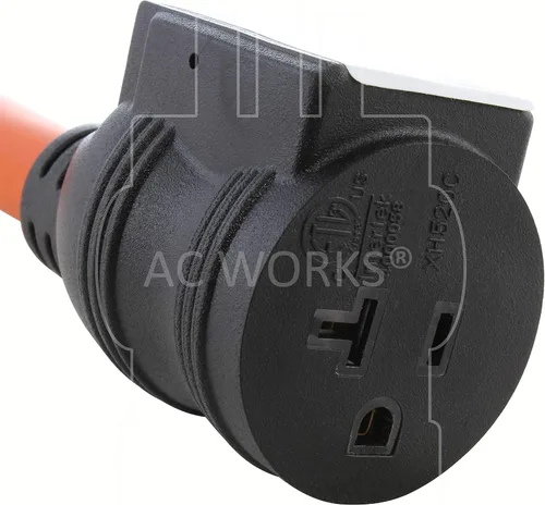 Vista 4 de AC WORKS Cable adaptador hembra doméstico de 4 clavijas de 220 voltios a 120 voltios y 15/20 amperios