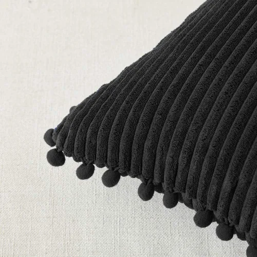 Vista 4 de Fancy Homi Juego de 2 fundas de almohada decorativas negras de 12 x 12 pulgadas con pompones para sofá y cama, decoración moderna de estilo bohemio