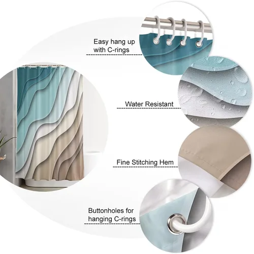 Vista 7 de BestLives Cortinas de ducha verde azulado azul moderno geométrico cortina de baño marrón abstracto ola océano impermeable tela de poliéster cortina