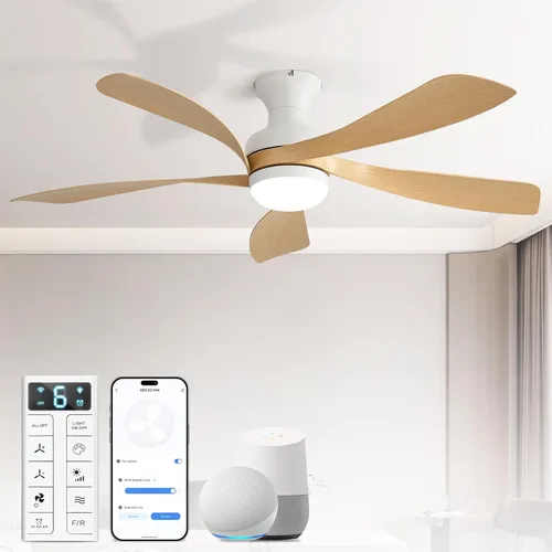 Vista 15 de Sofucor Ventilador de techo inteligente de perfil bajo de 52 pulgadas con luces y control remoto, ventilador de techo empotrado funciona con Blanco