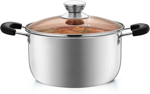 Vista 8 de P&P CHEF Olla de 3 cuartos de galón con tapa, olla de cocina de acero inoxidable para sopa, asas dobles a prueba de calor con tapa visible, apta