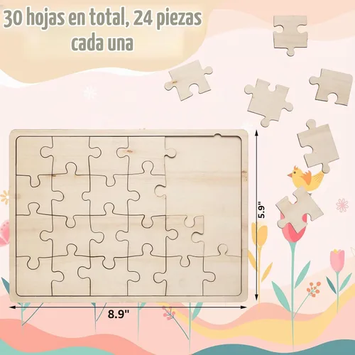 Vista 2 de Deekin 30 hojas de rompecabezas de madera sin terminar personalizables, piezas de madera en blanco, cosas de forma libre para pintar, escribir