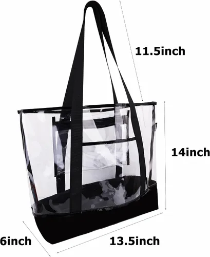 Vista 3 de Bolsa grande transparente, bolsa de mano aprobada por estadios para el trabajo, viajes, compras (con bolsillo desmontable con cremallera)