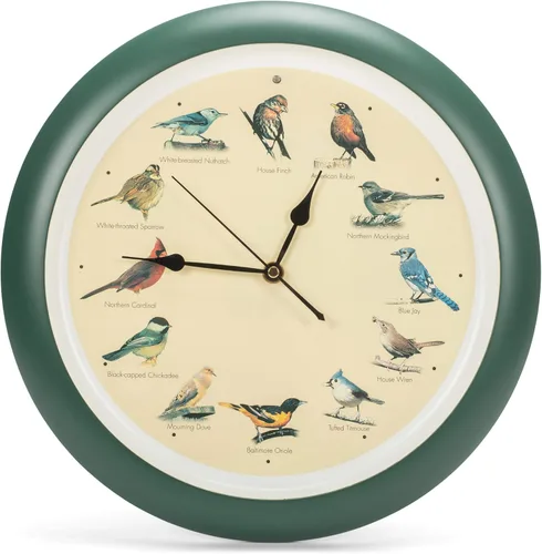 Vista 8 de Mark Feldstein, Reloj de Pared Original con Pájaro Cantante, 13 Pulgadas, Negro