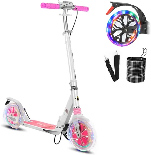 Vista 9 de Commuter - Scooter para adultos de 300 libras de capacidad, ruedas grandes, patinete plegable deportivo para niños de 10 años en adelante, 4 niveles