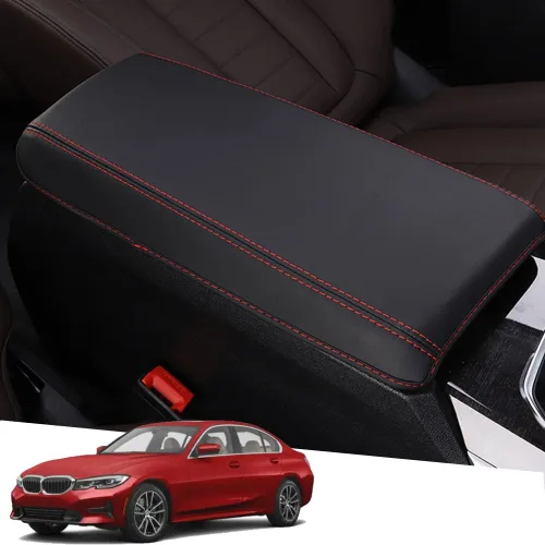 Vista 28 de Great-luck Funda de cuero para consola central, almohadilla para reposabrazos, accesorios de cubierta de caja (costuras rojas) para BMW X1 2023 2024