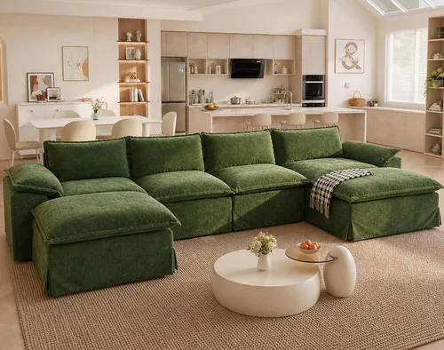 Vista 42 de Claiks Sofá modular deshuesado de 123 pulgadas, sofá en forma de L para sala de estar, sofá moderno de asiento profundo de 3 plazas, tela de Gris