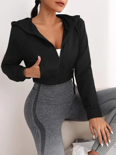Vista 5 de SweatyRocks Chaqueta deportiva con capucha y bolsillo para mujer