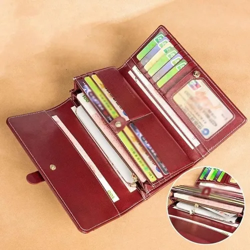 Vista 4 de Cartera para mujer, monedero de tres divisiones, cartera para mujer, tarjetero largo (color B 7.5 x 3.9 x 1.2in)