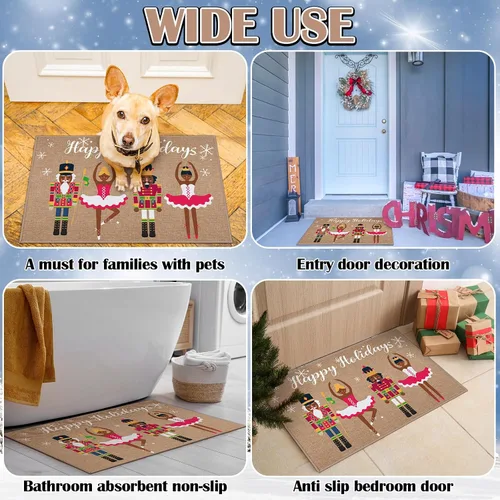 Vista 5 de Drydiet Tapete de Navidad con cascanueces afroamericanos, tapete antideslizante para puerta de bienvenida, feliz día festivo, entrada exterior