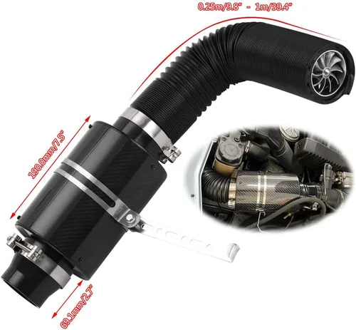 Vista 3 de PTNHZ Universal 3 "Racing fibra de carbono Kit de inducción de alimentación en frío Kit de admisión de aire Caja de filtro de aire con ventilador