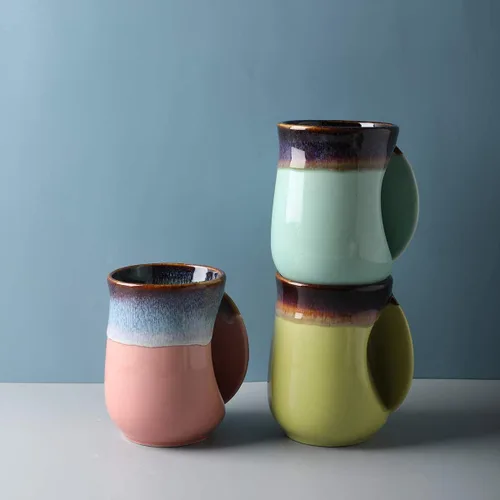 Vista 3 de Selamica - Taza de porcelana de 18 onzas con calentador de manos para diestros, taza de café, taza de té para familiares y pareja - Azul