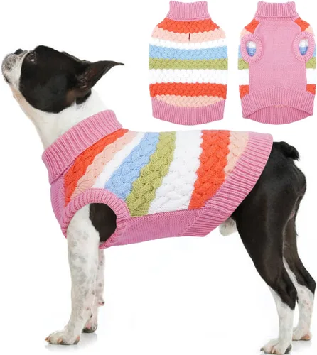 Vista 21 de Kuoser Suéter para perro, suéteres de Navidad para perros extra pequeños, suéter suave y cálido para perros, chaleco de punto trenzado colorido