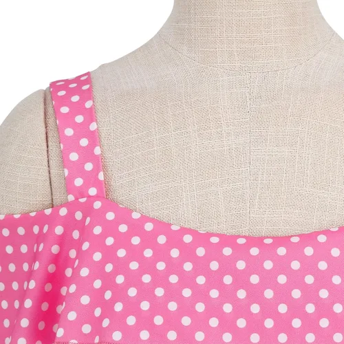 Vista 4 de Vestidos de lunares de los años 50 para mujer, vestidos vintage rosados Rockabilly con hombros descubiertos, vestidos de fiesta, vestido de longitud