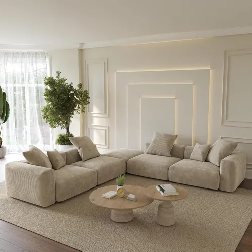 Vista 41 de WJShome Cloud Couch Sofá Seccional Modular, Sofá en Forma de L de 102 pulgadas con Otomana, Sofá de Pana Beige de 3 Asientos, Sofá Seccional