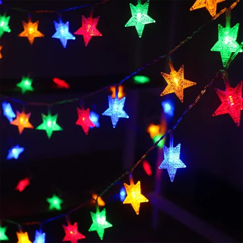 Vista 3 de Guirnalda de luces de estrellas que funcionan con pilas, 16.4 pies, 50 luces LED impermeables, luces de Navidad alimentadas por batería con 8 modos