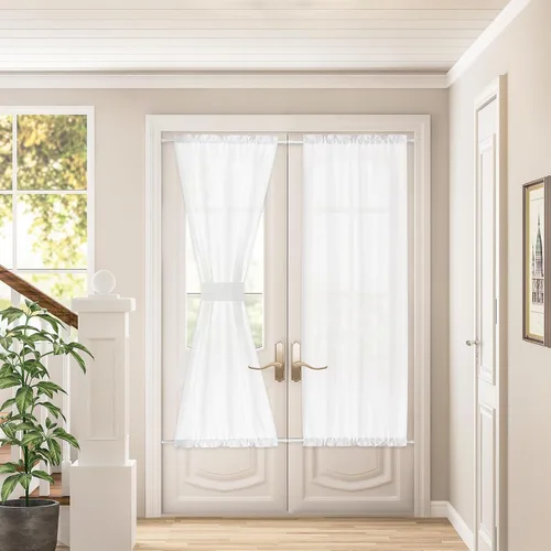 Vista 23 de Cortinas de cocina de lino semitransparente beige de 24 pulgadas de largo, 2 paneles Cream, Cafe Short Curtains, for Bathroom Small Windows, Light