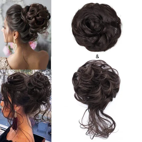 Vista 15 de KETHBE Moño desordenado, extensión de moños de pelo despeinado, banda elástica para el cabello, moño rizado para mujeres (negro)