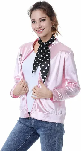 Vista 8 de THDZS Chaqueta rosa de los años 50 para mujer grasa con cuello bufandas disfraz de cosplay de Halloween