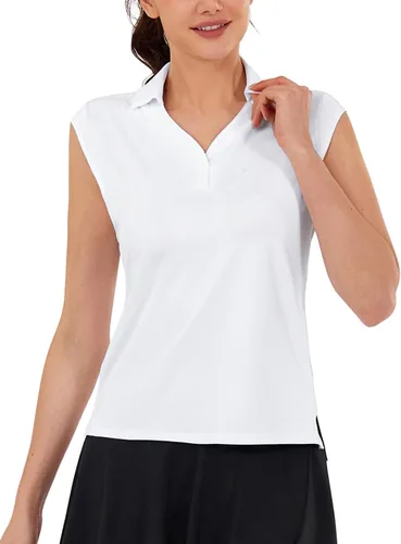 Vista 3 de Camisas de golf con cuello en V para mujer, de manga corta, estilo polo, blusas casuales