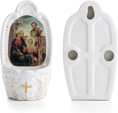 Vista 2 de KOMI Fuente de Agua Bendita Católica de la Sagrada Familia de Porcelana para Entrada del Hogar Iglesia Decoración Colgante de Pared Gran Regalo