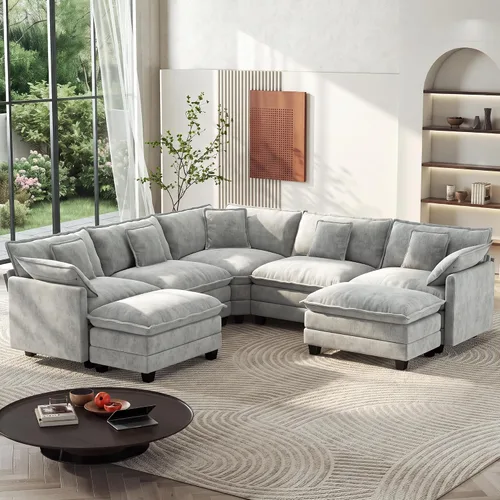Vista 19 de Ihanherry - Sofá de nube de 3 plazas en L, modular, de asiento profundo, para sala de estar, cómodo cojín de asiento tapizado de doble capa, tela