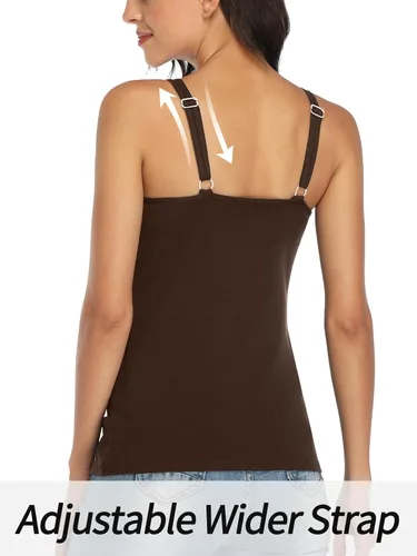 Vista 18 de V FOR CITY Camiseta sin mangas de algodón para mujer con brasier de estante ajustable con correa ancha y tirantes básicos