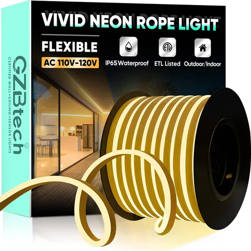 Vista 32 de GZBtech Tira de luces LED flexibles de neón de 16.4 pies, tira de luz impermeable CA de 110-120 V, 120 LEDs/M, iluminación de neón conectable