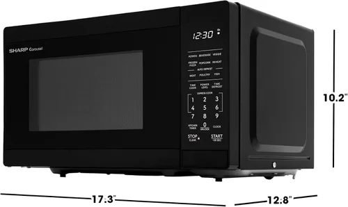Vista 7 de SHARP Horno microondas compacto de encimera con plato giratorio de carrusel extraíble de 10 pulgadas, 700 vatios, 0.7 pies cúbicos, negro
